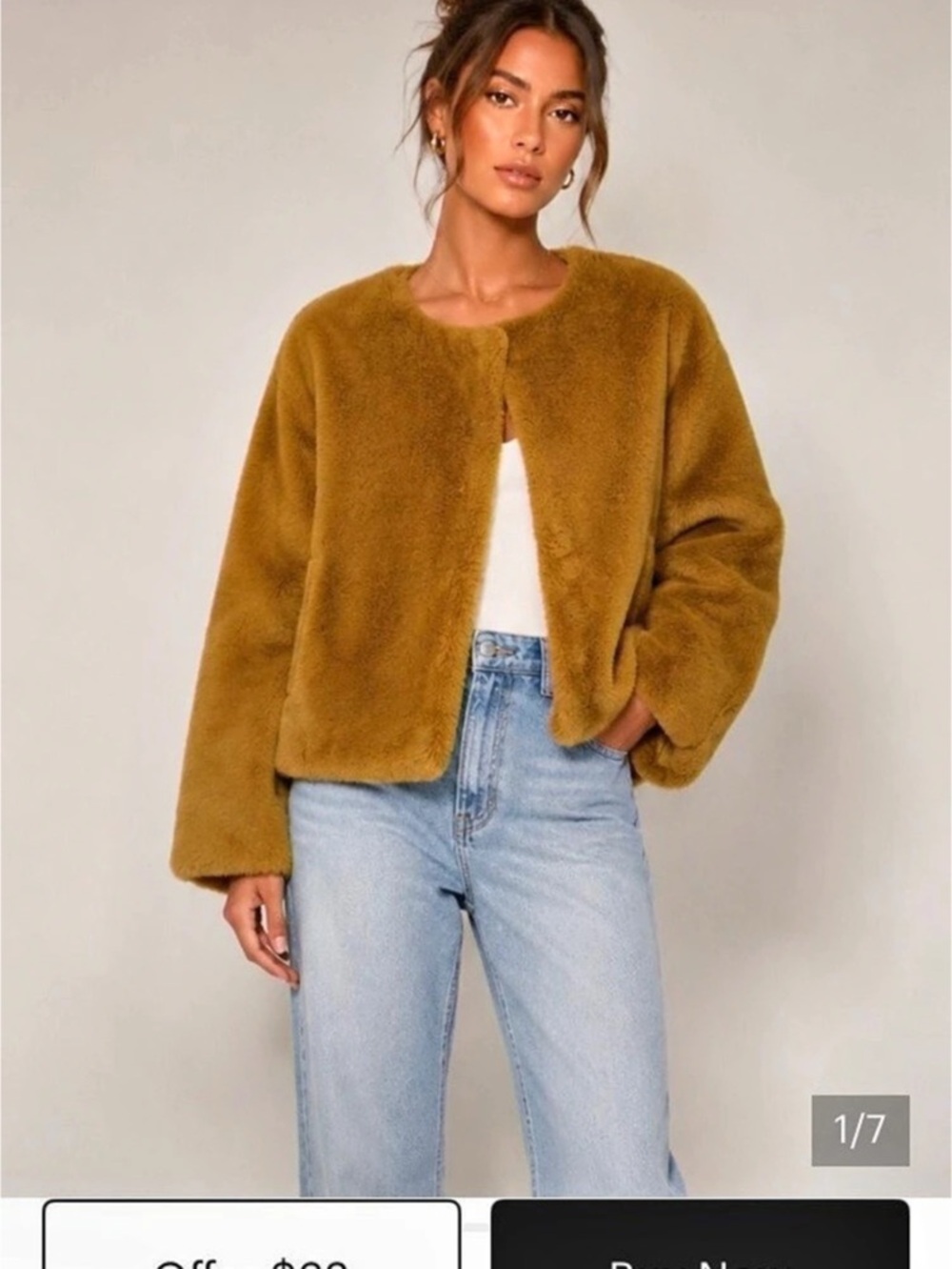 Faux Fur Teddy Jacket Brown Size Medium